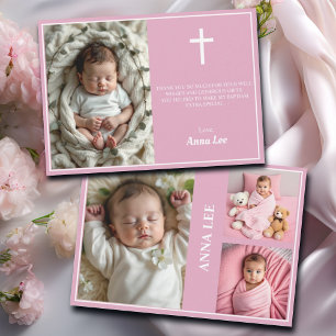 Elegante Taufe Foto Collage Dusty Pink Dankeskarte