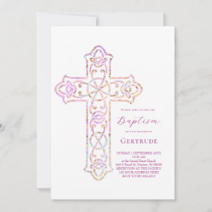elegante Taufe Kreuz Einladung