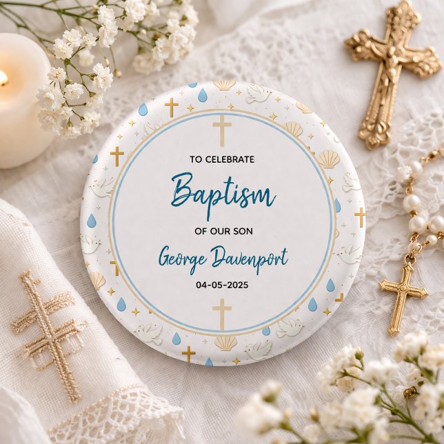Elegante Taufe | Religiöse Kindertaufefeier Button (Elegant Baptism | Religious Kids Christening Party Button)