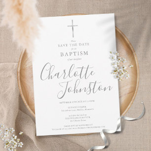 Elegante Taufe Silber Signature Save The Date