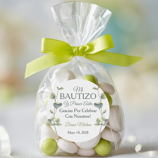 Elegante Taufe und Grüne Blätter zum ersten Geburt Runder Aufkleber (Von Creator hochgeladen)