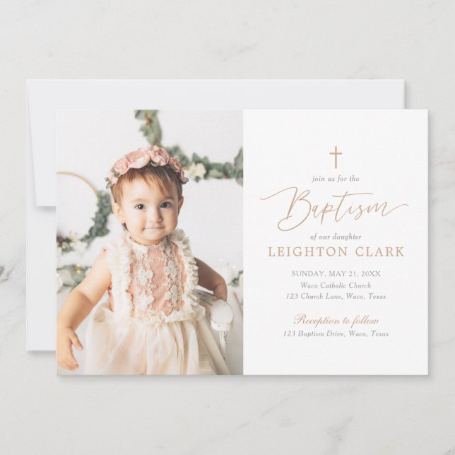 Elegante Taufe zwischen Rosa und Gold Einladung (Vorderseite)