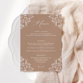 Elegante Taupe Beige Tan Classic Wedding Menükarte