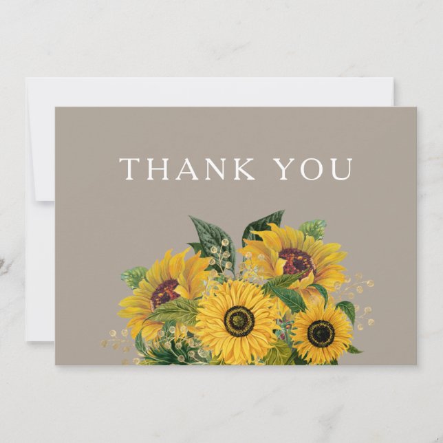 Elegante Taupe Bloral Wedding Dankeskarte (Vorderseite)