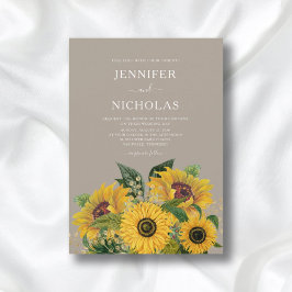 Elegante Taupe Bloral Wedding Einladung