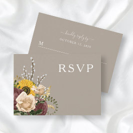 Elegante Taupe Bloral Wedding RSVP Karte