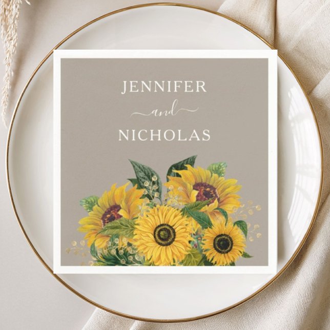 Elegante Taupe Bloral Wedding Serviette (Elegant Taupe Floral Wedding Napkins)