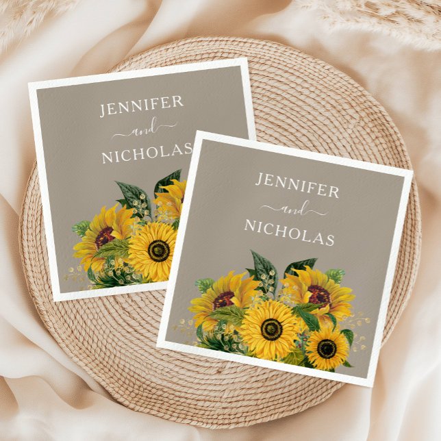 Elegante Taupe Bloral Wedding Serviette (Elegant Taupe Floral Wedding Napkins)