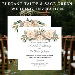 Elegante Taupe-Blumenhochzeit mit sanftem Grün Einladung