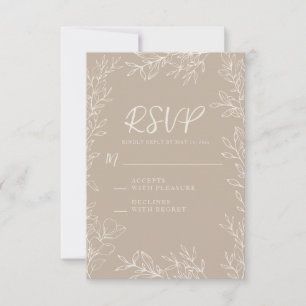 Elegante Taupe-Creme Botanische Linienkunst Hochze RSVP Karte