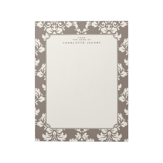 Elegante Taupe Damask Letter Size Stationery Pad Notizblock (Rotiert)