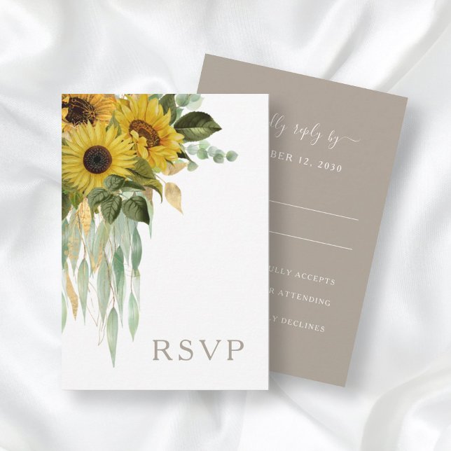 Elegante Taupe Floral Sunflowers Empfang RSVP Karte (Von Creator hochgeladen)