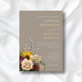 Elegante Taupe Floral Wedding Gold Folieneinladung