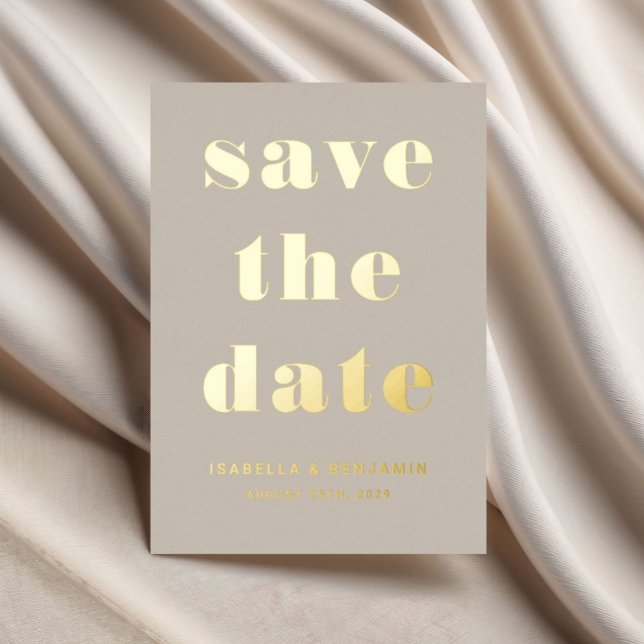 Elegante Taupe Gold Save the Date Card Folieneinladung (Elegant Taupe Gold Save The Date Card)