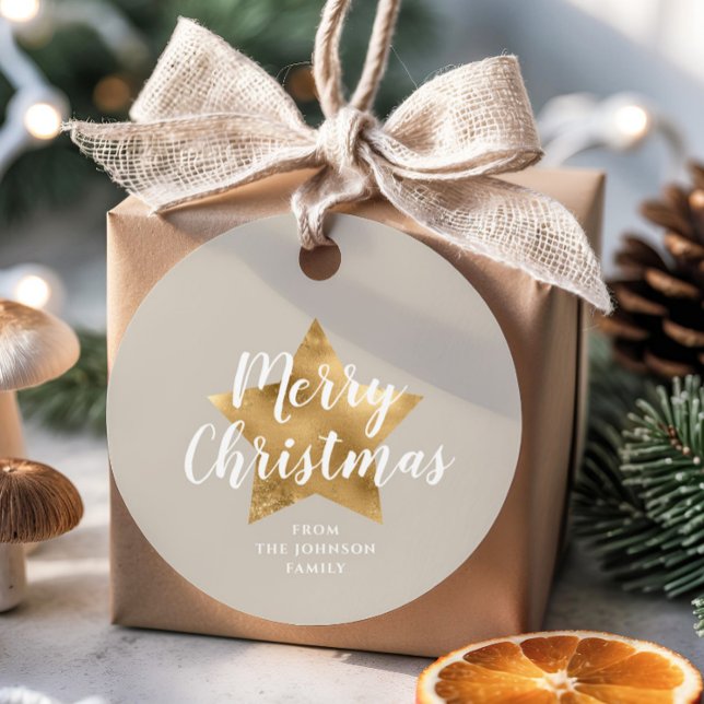 Elegante Taupe Gold Star Weihnachten Geschenkanhänger (Elegant Taupe Gold Star Christmas Favor Tags)