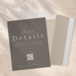 Elegante Taupe-Hochzeits-Detailkarte mit QR-Code Einladung