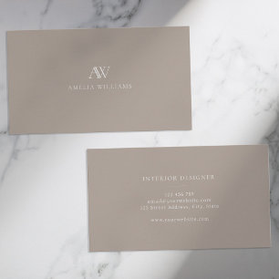 Elegante Taupe Minimalistische Berufliche Monogram Visitenkarte
