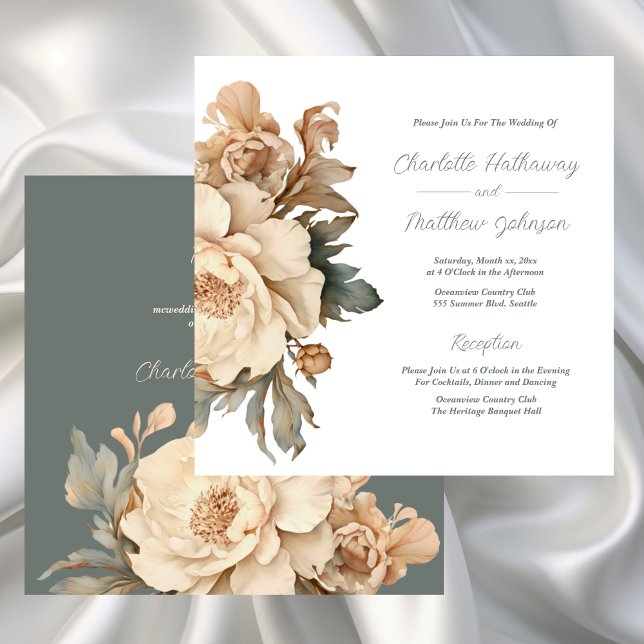 Elegante Taupe mit grüner Blütenhochzeit Einladung (Elegant Taupe With Green Floral Wedding Invitation)