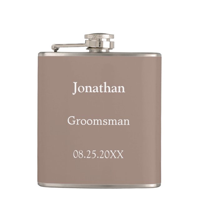 Elegante Taupe Personalisierter Trauzeuge Flask Flachmann (Vorderseite)
