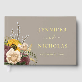 Elegante Taupe Sonnenblume Hochzeit Gold Gästebuch