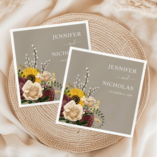 Elegante Taupe Sonnenblumen Hochzeit Serviette (Elegant Taupe Sunflowers Wedding Napkins)