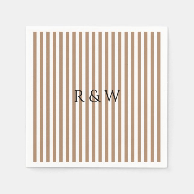 Elegante Taupe Stripes Summer Stripe Hochzeit Serviette (Vorderseite)