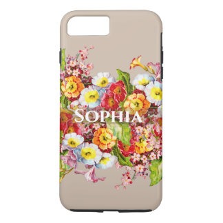 Elegante Taupe Vintage Blume Personalisiert Name Case-Mate iPhone Hülle