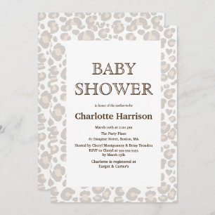 Elegante Taupe & White Cheetah Print Baby Dusche Einladung