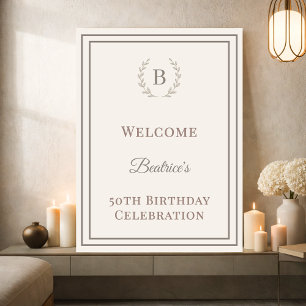 Elegante taupefarbene monogrammierte Willkommensbo Poster
