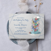 Elegante Teacups Birthday Tea Party Einladung