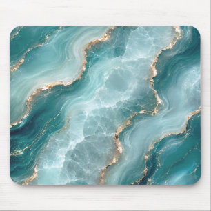 Elegante Teal-Achat-Marmor mit goldenen Adern Mousepad