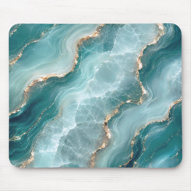 Elegante Teal-Achat-Marmor mit goldenen Adern Mousepad (Vorne)