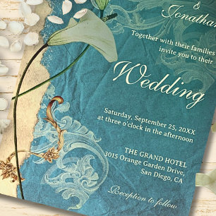 Elegante Teal-Barock-Hochzeit mit Calla-Lilien Einladung