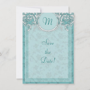 Elegante Teal-Barock-Monogramm-Karte zur Vorankünd Einladung