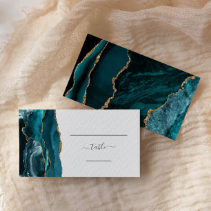 Elegante Teal Blau Gold Achat Hochzeitsplatzkarte Platzkarte