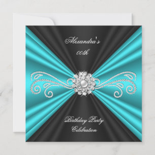 Elegante Teal Blau Schwarze Diamant-Geburtstagsfei Einladung