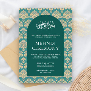 Elegante Teal-Damask-Bogen-islamische Mehndi-Zerem Begleitkarte