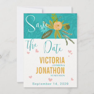 Elegante Teal Damast Türkis Rosa Gold Hochzeit Save The Date