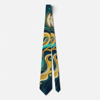 Elegante Teal-Gold-Abstrakt-Flow-Kunst Krawatte