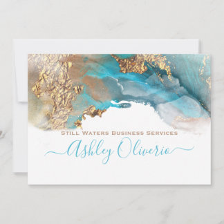 Elegante Teal Gold Flüssig Alcohol Tinte Custom Einladung