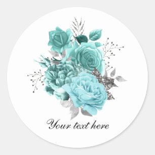 Elegante teal Hochzeitsrosen anpassbar Runder Aufkleber