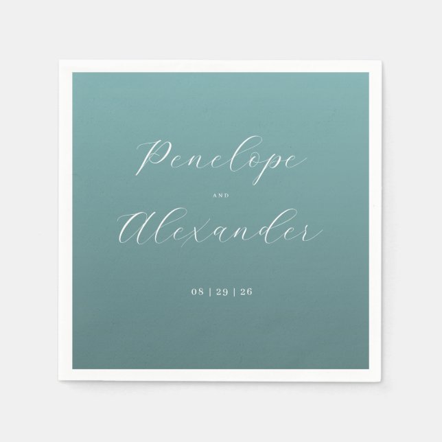 Elegante Teal-Kalligrafie Serviette (Vorderseite)