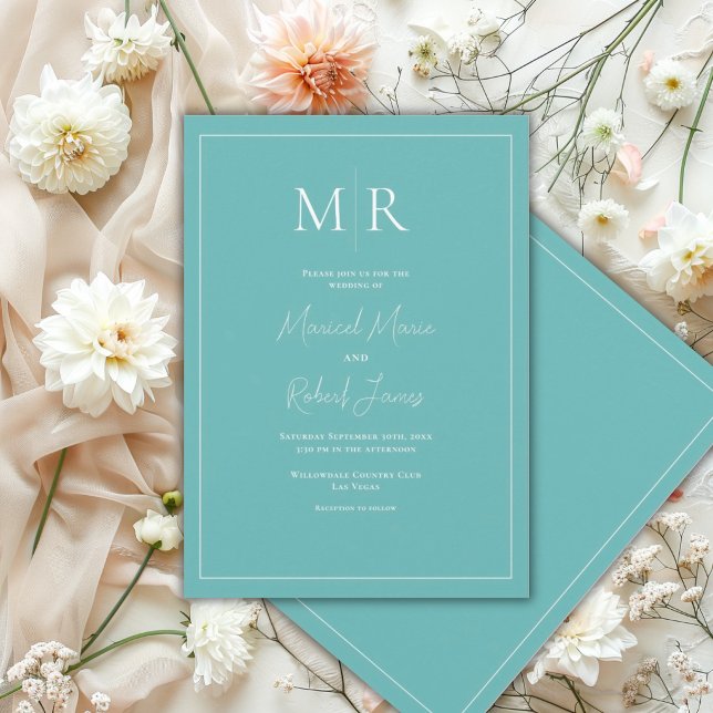 Elegante Teal-Monogramm-Moderne Hochzeit Einladung (Von Creator hochgeladen)