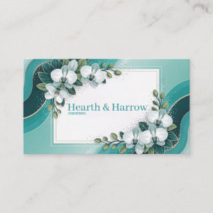 Elegante Teal-Orchideen-Blumen Moderne Geometrisch Visitenkarte