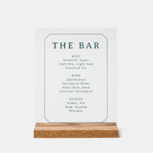 Elegante Teal Serif-Bar-Speisekarte Acrylschild