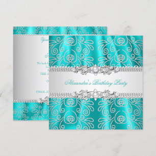 Elegante Teal Silber-Spitze-Diamant-Overlay-Party Einladung