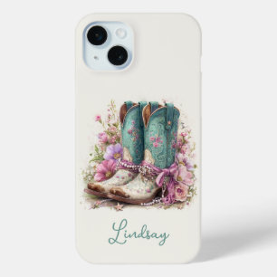 Elegante Teal-Stiefel mit Blumen monogrammiert Case-Mate iPhone Hülle