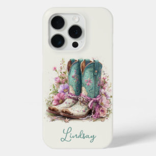 Elegante Teal-Stiefel mit Blumen monogrammiert Case-Mate iPhone Hülle