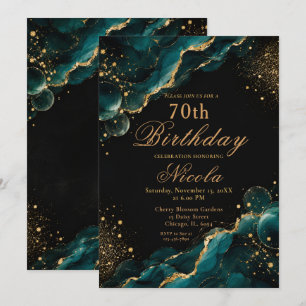 Elegante Teal- und Gold-Alkohol-Tinte Einladung
