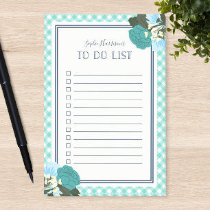 Elegante Tealrosen Floral Gingham To-Do-Liste Post-it Klebezettel